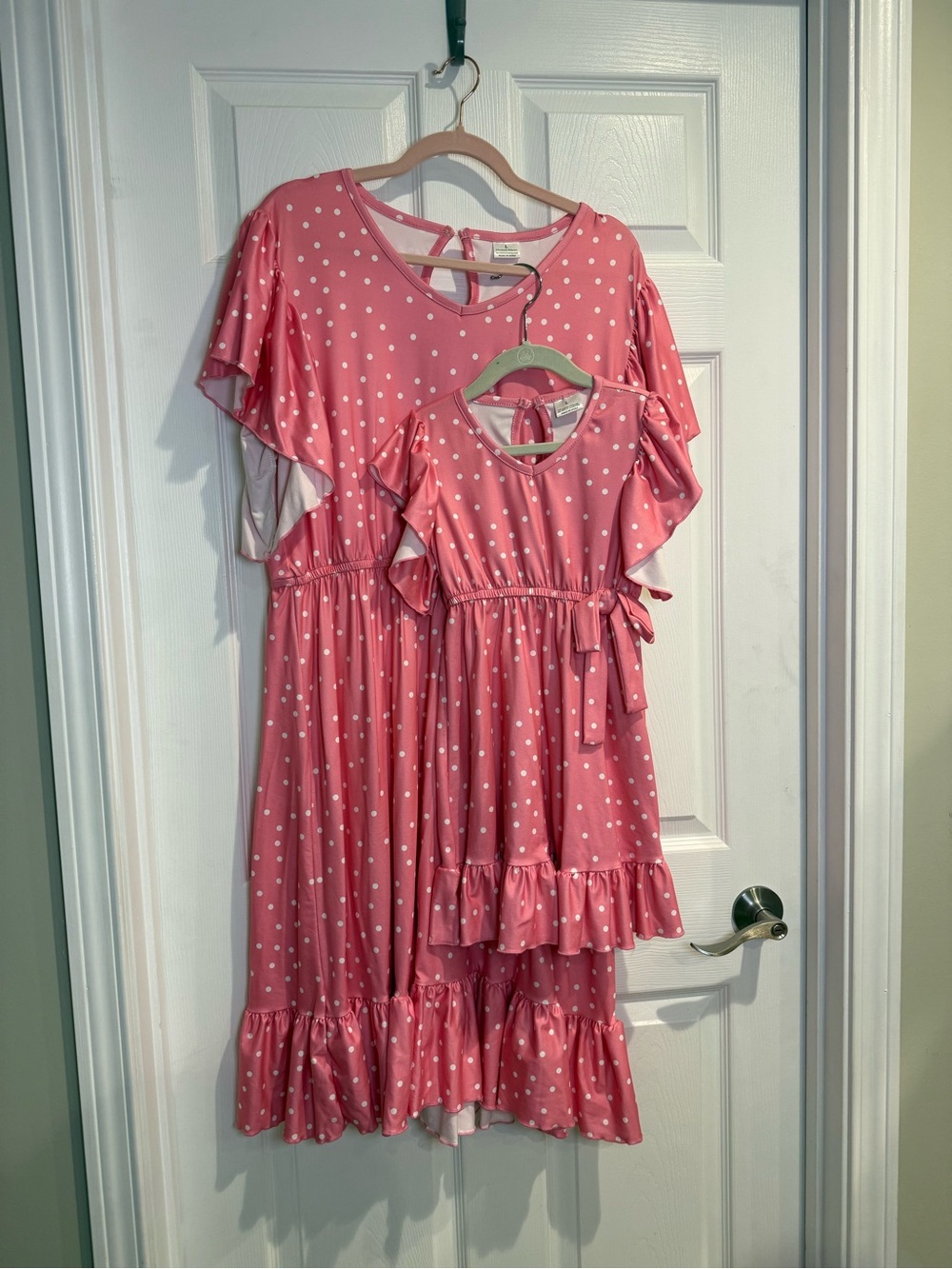 Mommy & Me Pink Polka Dot Ruffle Waist Dress Set